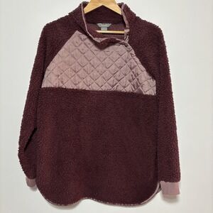 Natural Reflections Sherpa Snap Long-Sleeve Burgundy Pullover Woman L Cozycore